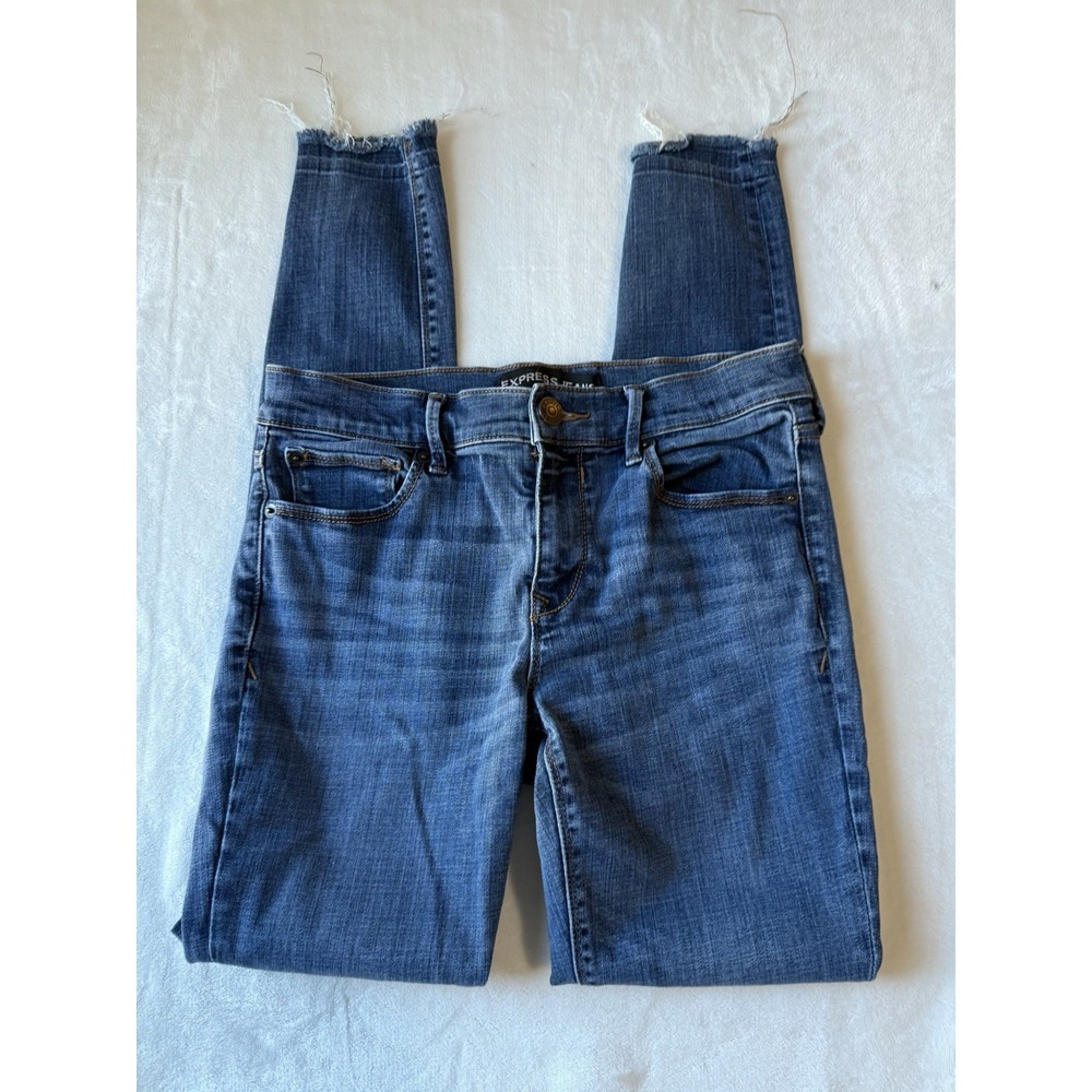 Express Distressed Legging Jeans Womens 8 Blue Denim Stretch Mid Rise 5-Pocket